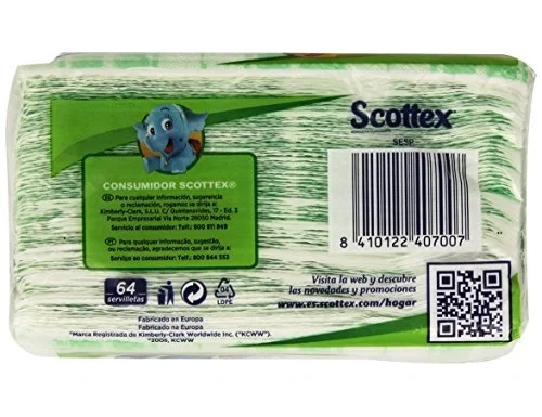 Scottex Servilleta estilo decorada 1 capa 30x30 cm, paquete de 64 unidades Scottex Servilleta estilo decorada 1 capa 30x30 cm, paquete de 64 unidades