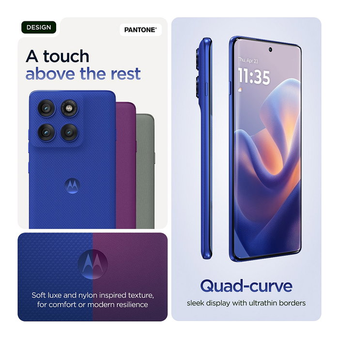 Motorola Edge 60 Pro Smartphone, 12 GB RAM, 512 GB, Pantalla P-OLED 6.67" Curva 120 Hz, Cámara Triple 50 MP + 50 MP + 10 MP, Batería 6000 mAh, 5G, Android 15, Color Azul Dazzling