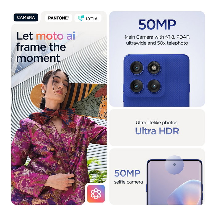 Motorola Edge 60 Pro Smartphone, 12 GB RAM, 512 GB, Pantalla P-OLED 6.67" Curva 120 Hz, Cámara Triple 50 MP + 50 MP + 10 MP, Batería 6000 mAh, 5G, Android 15, Color Azul Dazzling