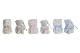 DKD Home Decor Peluche Manta Bebé Rosa, Azul, Beige Poliéster 100 x 1 x 80 cm Set 2 Piezas