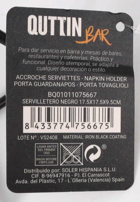 My Bar Servilletero Negro Colección Bar (Pack de 12 Unidades)