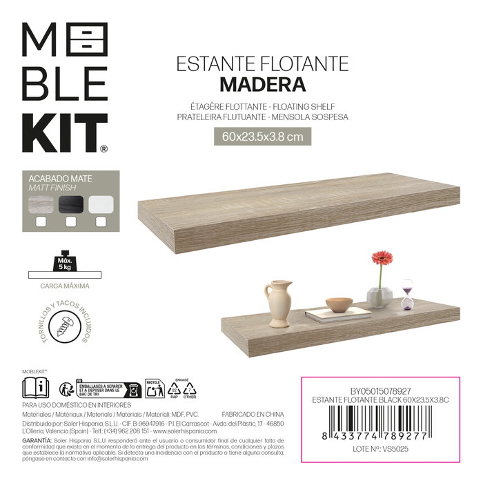Moblekit Estante Flotante ISAR Black 60x23.5x3.8cm