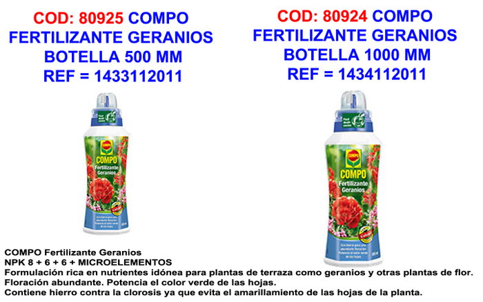 Compo Fertilizante Geranios 500 ml Compo Fertilizante Geranios 500 ml