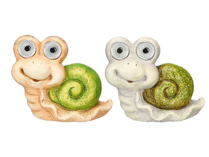 Ibergarden Figura Solar de Caracol de Cerámica Surtidos 19x15.5x9 cm, Colores Aleatorios Beige, Verde, Gris - Decoración de Jardín (Set de 12)