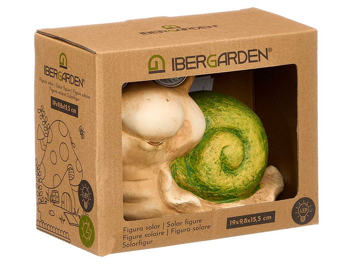 Ibergarden Figura Solar de Caracol de Cerámica Surtidos 19x15.5x9 cm, Colores Aleatorios Beige, Verde, Gris - Decoración de Jardín (Set de 12)
