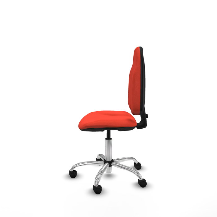 Silla de oficina Algarra con mecanismo Contacto permanente básico tapizada con Tela color Naranja oscuro. Equipada con Base cromada, Sin brazos y Ruedas de nailon 50 mm