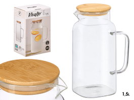 VIVALTO Jarra de Borosilicato Cuadrada con Tapa de Bambú 1,5L