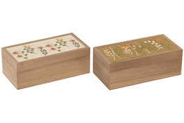 DKD Home Decor Caja de Madera Flores Surtido de 2