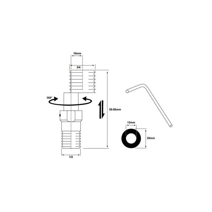 Verhal Kit Excéntricas Extensibles Largas - 2 uds excéntrica ½"-¾" 10x(55-80) mm + 2 uds junta ø13-ø25 mm