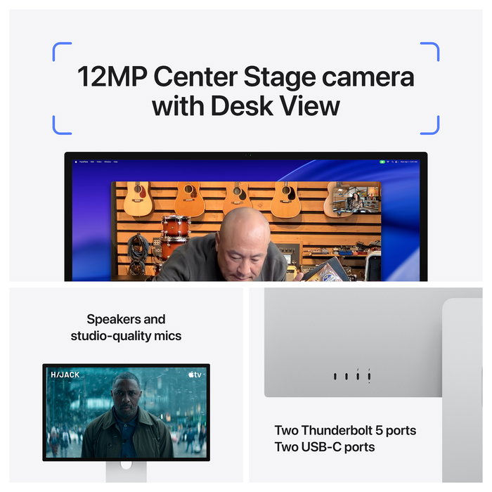 Apple Studio Display XDR Monitor 27" 5K con Soporte Ajustable en Altura e Inclinación, Panel Nano-Texto Estándar, 6 Altavoces, 12MP Cámara Centroal - Plata