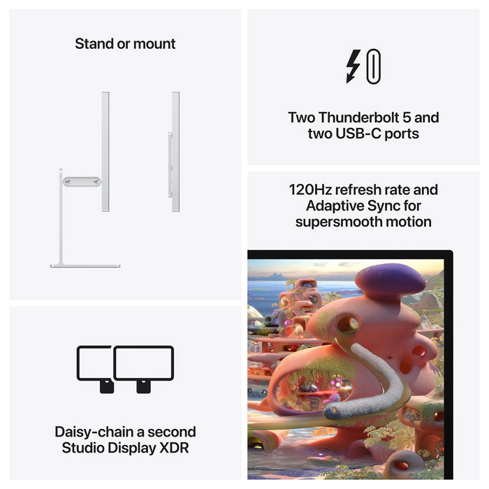 Apple Studio Display XDR Monitor 27" 5K con Soporte Ajustable en Altura e Inclinación, Panel Nano-Texto Estándar, 6 Altavoces, 12MP Cámara Centroal - Plata