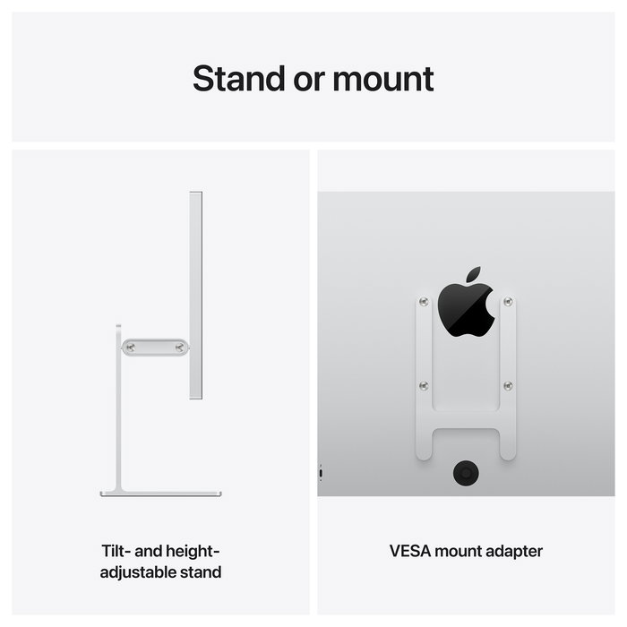 Apple Studio Display XDR Monitor 27" 5K con Soporte Ajustable en Altura e Inclinación, Panel Nano-Texto Estándar, 6 Altavoces, 12MP Cámara Centroal - Plata