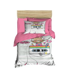 L'essentiel linge de maison PH152 Juego de Funda Nórdica para Bebé 100x150cm, Algodón y Microsatén de Poliéster, Lavable a Máquina 140 Hilos, Rosa/Blanco/Gris