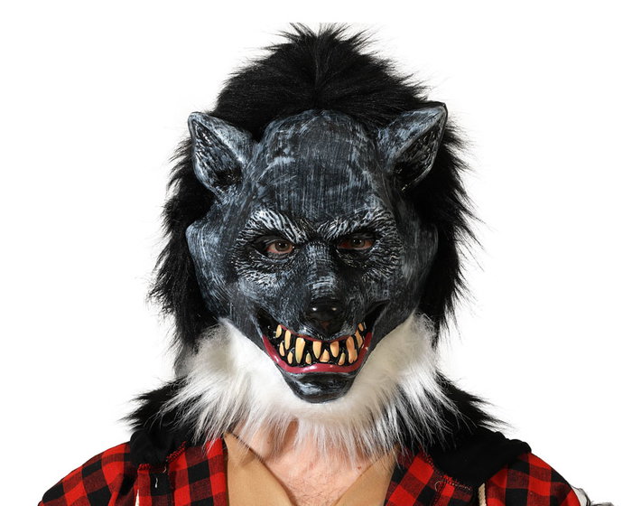 Mascara Hombre Lobo Gris Con Pelo Negro Y Dientes Amarillos Para Halloween Mascara Hombre Lobo Gris Con Pelo Negro Y Dientes Amarillos Para Halloween