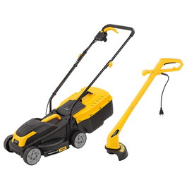 Powerplus Cortacésped Eléctrico 1300W con Ancho de Corte 320 mm, Mango Ajustable y Bolsa 30L + Cortabordes 250W con Sistema Tap&Go (Kit Jardín)