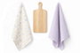 DKD Home Decor Set de 3 Paños de Algodón Margaritas y Tabla de Madera de Pino