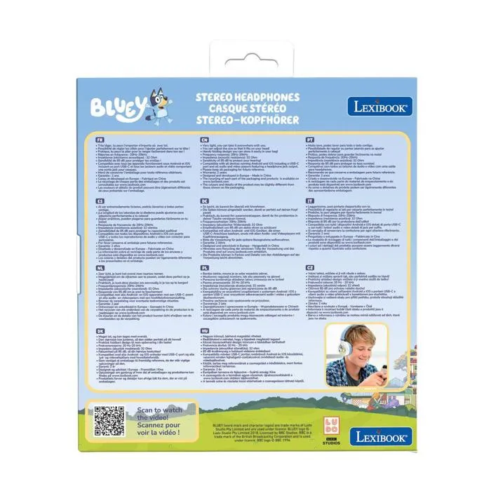 Lexibook Auriculares estéreo plegables Bluey con limitador de volumen Lexibook Auriculares estéreo plegables Bluey con limitador de volumen