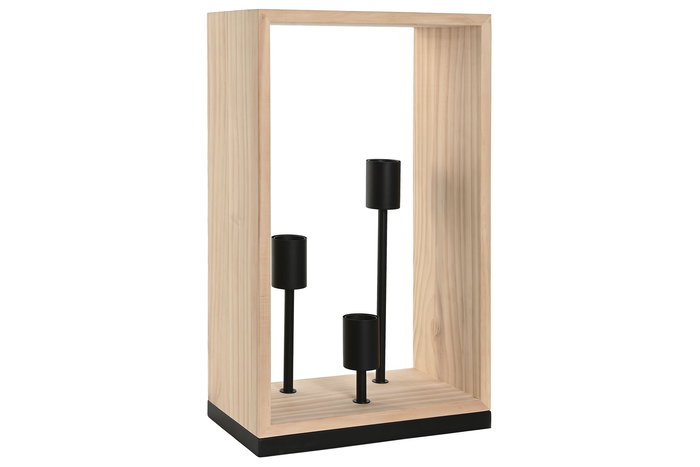 DKD Home Decor Lampara Sobremesa Marron Negro Pino Hierro 16 x 50 x 30 cm