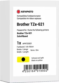 Agfa Photo Cinta mecanográfico Negro sobre amarillo APRTZE621 compatible con Brother TZe-621