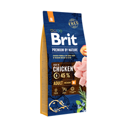 Brit Premium By Nature Adult Medium 15kg, Pienso para Perros Adultos de Raza Media, 10-25 Kg, 45% Pollo