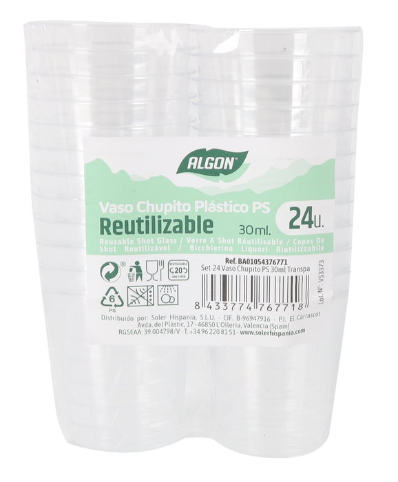 Algon Set 24 Vasos Chupito PS 30 ml Transparente Ø4 cm (24 Unidades)