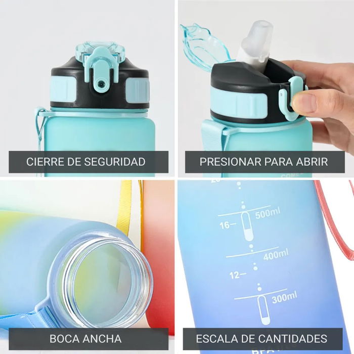 Bewinner Botella Sport Agua Multicolor 800 ml con dimensiones 8.9 cm (ancho) x 23.5 cm (alto) x 7.9 cm (largo) (12 Unidades)