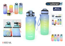 Bewinner Botella Sport Agua Multicolor 800 ml con dimensiones 8.9 cm (ancho) x 23.5 cm (alto) x 7.9 cm (largo) (12 Unidades)