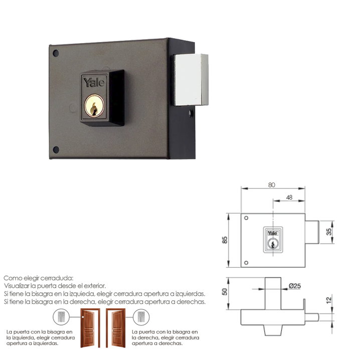 Yale Cerradura de Sobreponer 124-a/hpr/ 8 Derecha Yale Cerradura de Sobreponer 124-a/hpr/ 8 Derecha