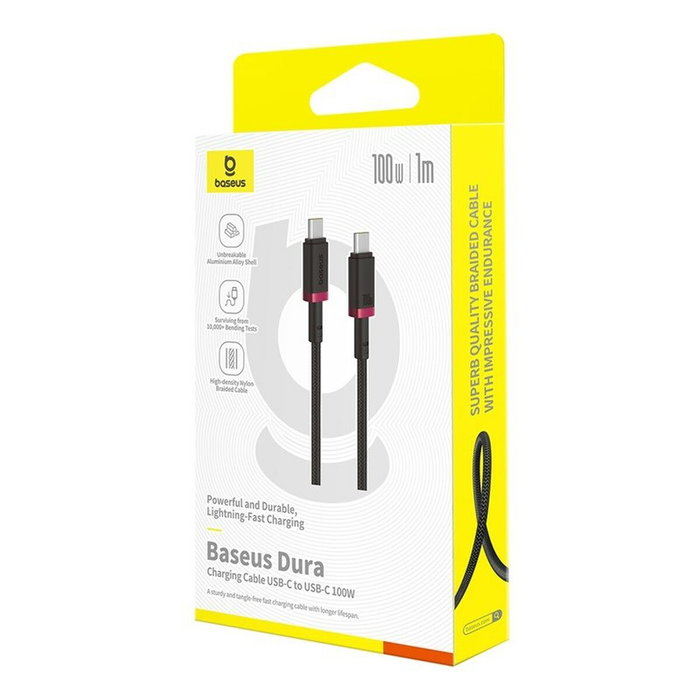 Baseus Dura Series Cable de carga rápida Tipo C a Tipo C 100W 1m Negro y Rojo
