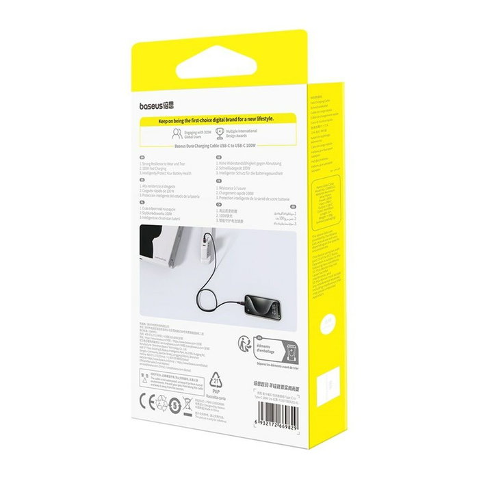 Baseus Dura Series Cable de carga rápida Tipo C a Tipo C 100W 1m Negro y Rojo