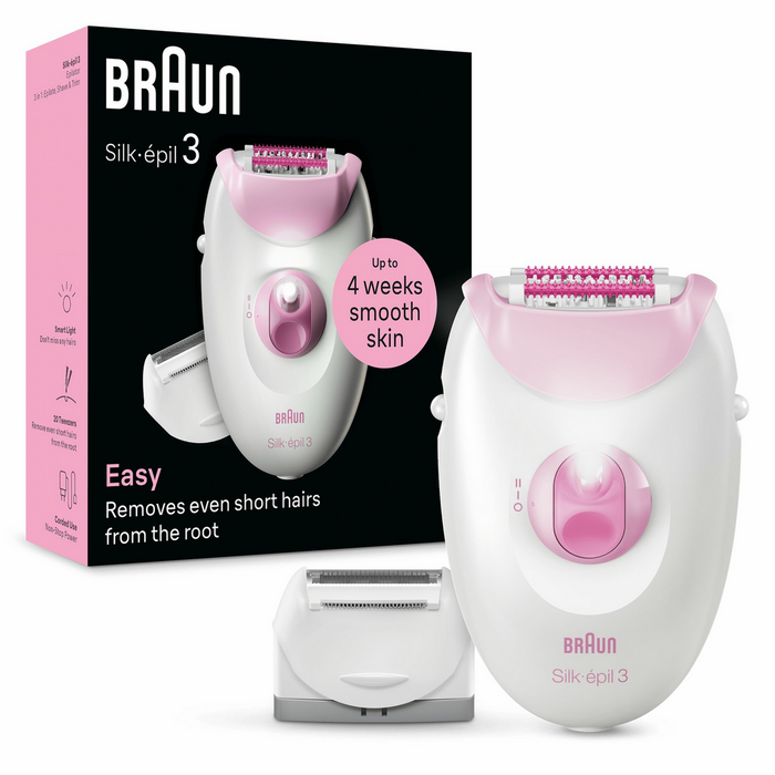 Braun Silk-épil 3 3-031 con cable y 3 accesorios, Rosa y Blanco Braun Silk-épil 3 3-031 con cable y 3 accesorios, Rosa y Blanco