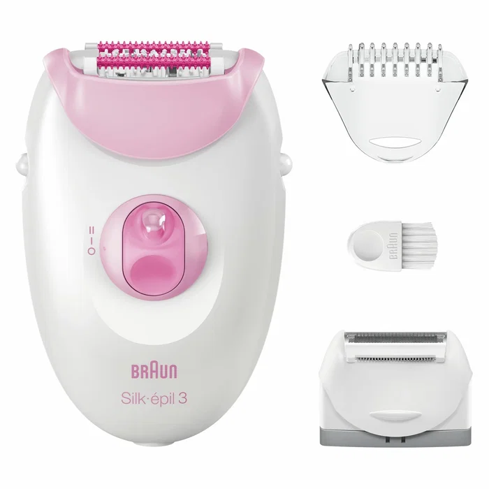 Braun Silk-épil 3 3-G31, Depiladora Eléctrica para Mujer, Color Rosa y Blanco, 20 Pinzas con Tecnología SoftLift, Incluye Cabeza Afeitadora y Recortadora