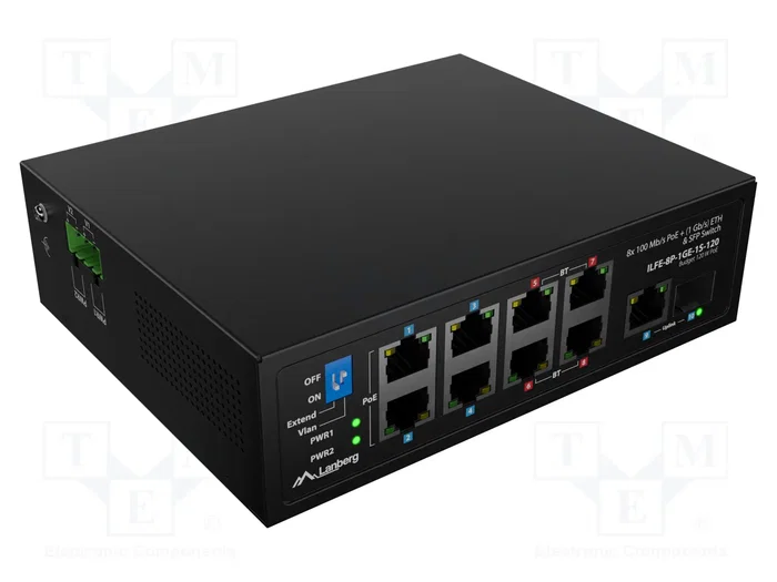 Lanberg ILFE-8P-1GE-1S-120 Switch No Administrado PoE Negro