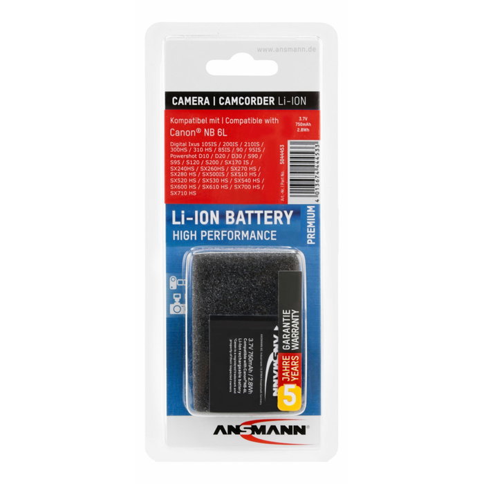 Ansmann A-Can NB-6L Batería de iones de litio 3,7V 750mAh