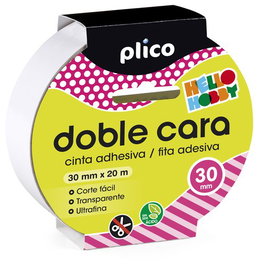 Plico Cinta Adhesiva de Doble Cara, 20 m x 30 mm, Transparente y Fina, Para Uniones Invisibles en Papel, Cartón, Textil y Goma EVA