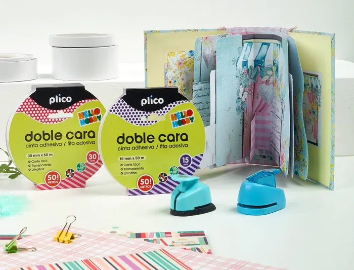 Plico Cinta Adhesiva de Doble Cara, 20 m x 30 mm, Transparente y Fina, Para Uniones Invisibles en Papel, Cartón, Textil y Goma EVA