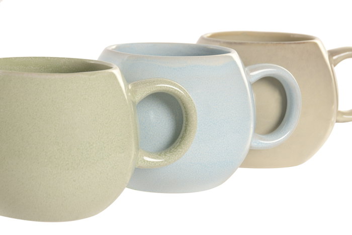DKD Home Decor Mug Moderno Jiahua 26 510ml Gres Esmaltado Verde Azul Beige 12x9x15cm Apto Microondas Lavavajillas