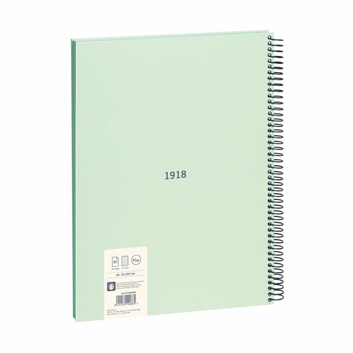 Milán Cuaderno A4 con Espiral Metálica, Tapa Dura y 80 Hojas Cuadriculadas Verde Milán Cuaderno A4 con Espiral Metálica, Tapa Dura y 80 Hojas Cuadriculadas Verde