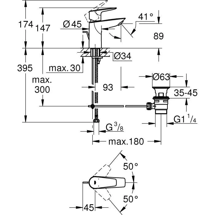 Grohe 4005176727443 Mejorador Monocomanade Lavabo Tamaño S