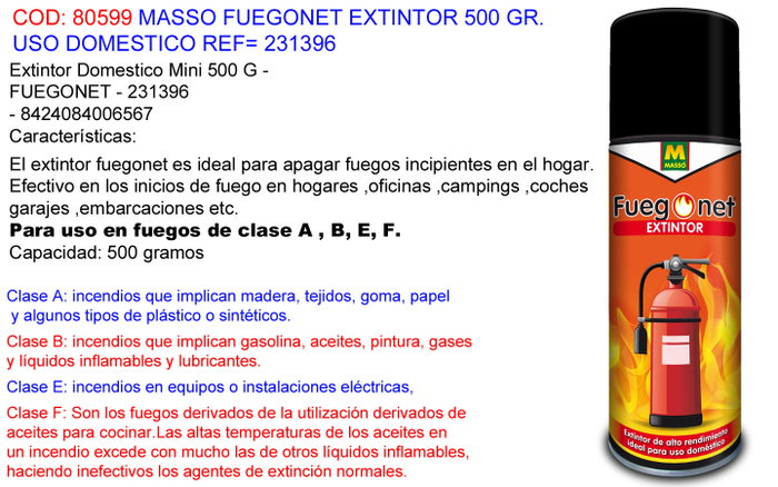 Massó Extintor Fuegonet 500 g para fuegos pequeños Massó Extintor Fuegonet 500 g para fuegos pequeños