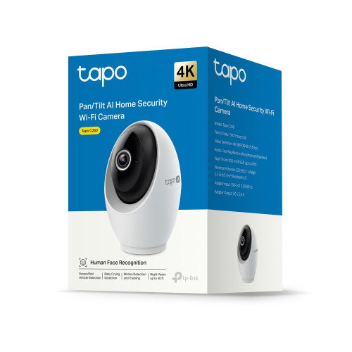 TP-Link Tapo C260 Cámara de Seguridad IP 8MP 4K Interior, Visión Nocturna 12m, Detección IA, Conexión WiFi, Compatible con Alexa y Google Assistant, Blanco
