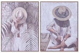 DKD Home Decor Cuadro Lienzo Chica Sombrero Set de 2
