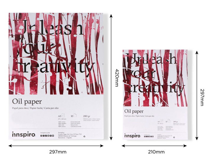 Innspiro Set de 2 blocs de papel para óleo A4 y A3, 10 páginas 280g