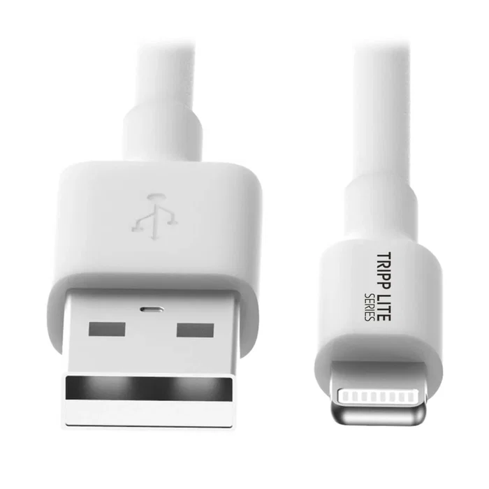 Tripp Lite M100-006-WH Cable USB A a Lightning de 1.83 m (6 pies) para Sincronización y Carga, Certificado MFi, Blanco, Compatible con iPhone, iPad, iPod