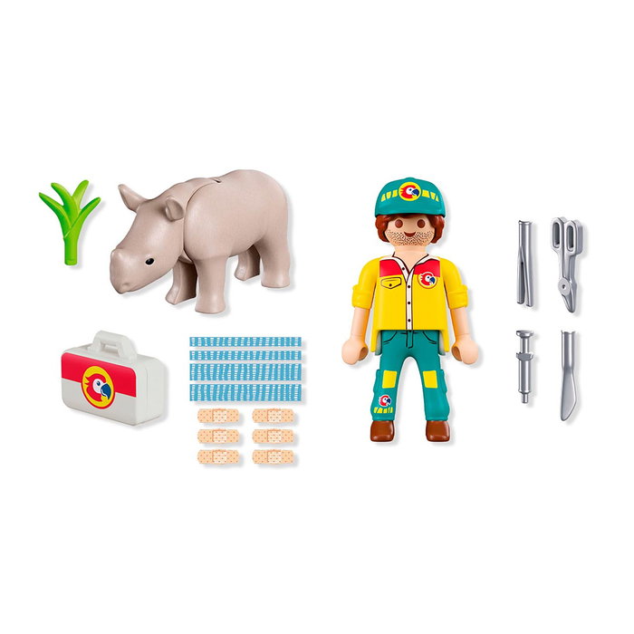 Playmobil Duo Pack Cuidador Con Rinoceronte