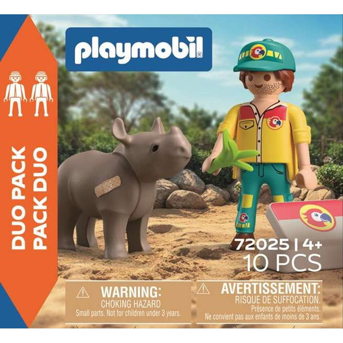 Playmobil Duo Pack Cuidador Con Rinoceronte