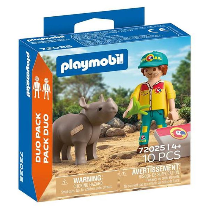 Playmobil Duo Pack Cuidador Con Rinoceronte