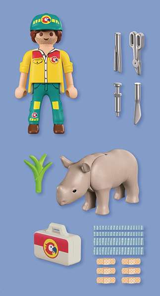 Playmobil 72025 Duo Pack Cuidador con Rinoceronte - Juguete de Figuras para Niños +4 Años