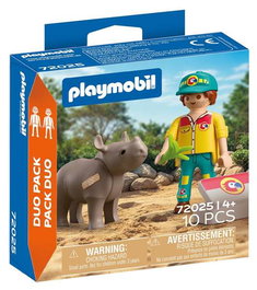 Playmobil 72025 Duo Pack Cuidador con Rinoceronte - Juguete de Figuras para Niños +4 Años