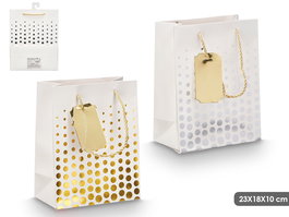 Pincello Bolsa Asa Puntos Oro Plata 18x10x23 cm Papel/Textil (Set de 48)
